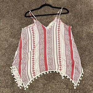 Stylish Red and White Patterned Women's handkerchief top.